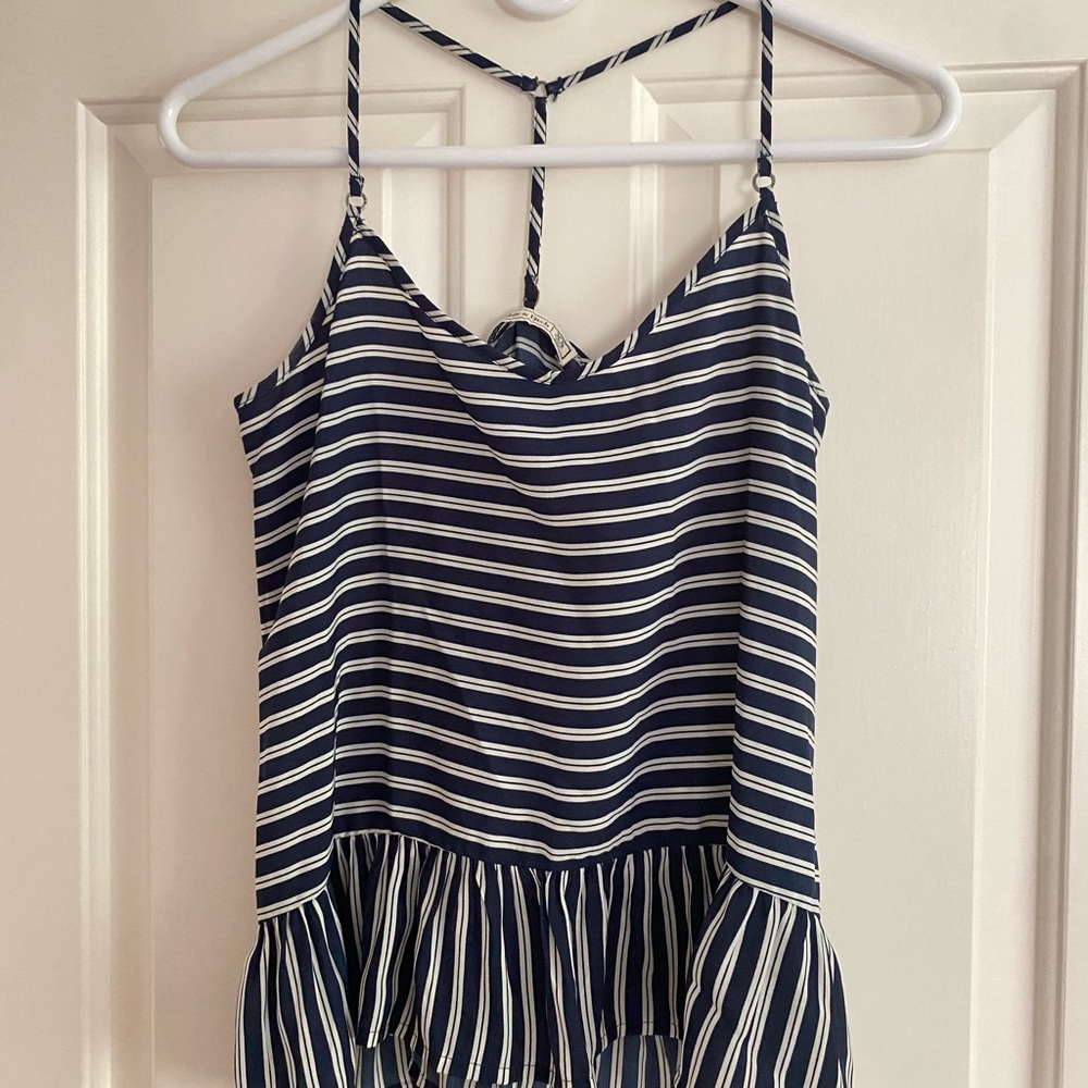 Abercrombie & Fitch Navy and White Striped Tank Top